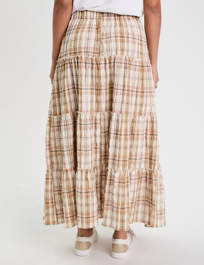 Jupe longue &eacute;vas&eacute;e volants camel femme