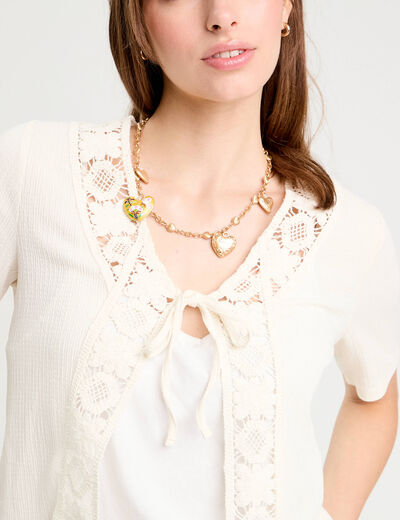 Blouse manches courtes nouée ecru femme