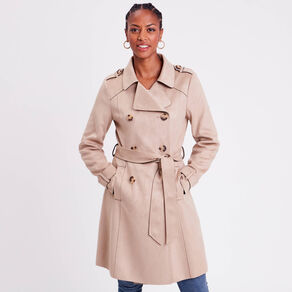 trench long en suedine boutonne femme beige femme Trench long en suédine boutonné femme beige femme