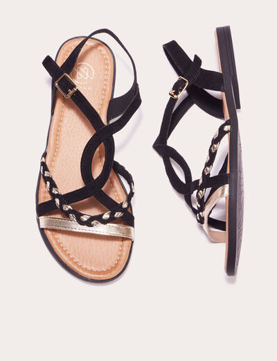 Sandales plates avec brides noir femme