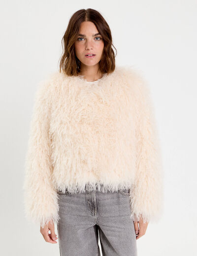 Veste fausse fourrure ecru femme