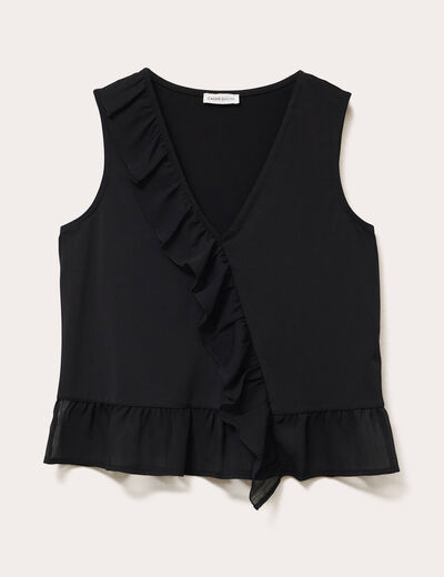 Blouse sans manches volants noir femme