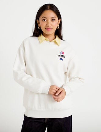 Sweat col rond manches longues ecru femme