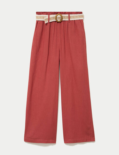 Pantalon large avec ceinture amovible vieux rose femme