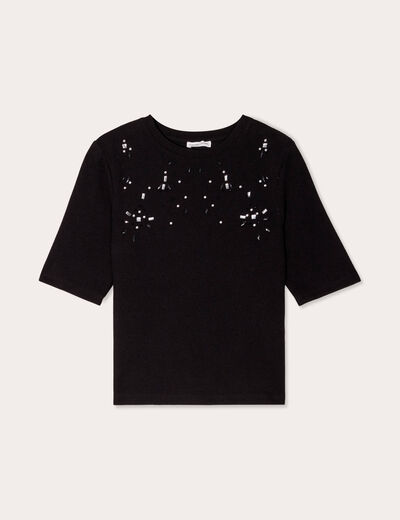 T-shirt détails bijoux noir femme