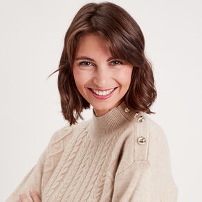pull col montant avec torsades sable femme Pull col montant avec torsades sable femme