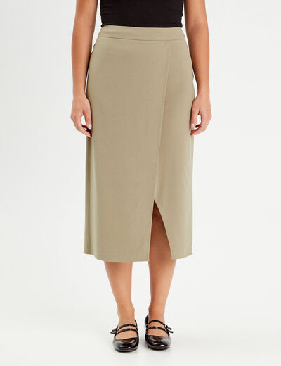 Jupe midi droite vert kaki femme