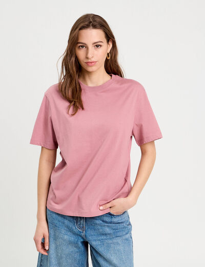 T-shirt oversize col rond vieux rose femme
