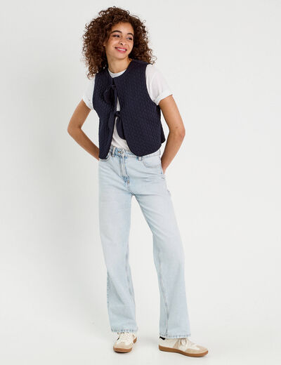 Veste matelassée nouée bleu marine femme