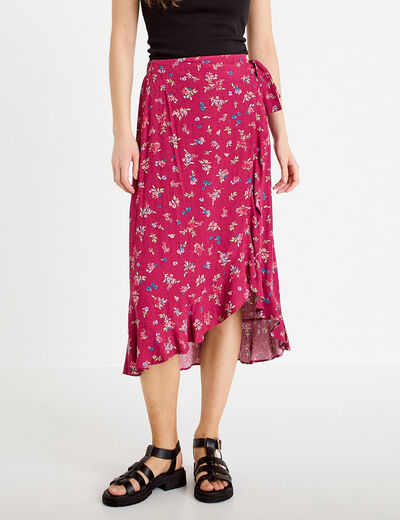 Jupe longue portefeuille rose framboise femme