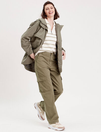 Pantalon large cargo vert foncé femme