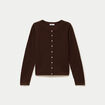 Gilet ajour&eacute; manches longues dentelle marron fonc&eacute; femme