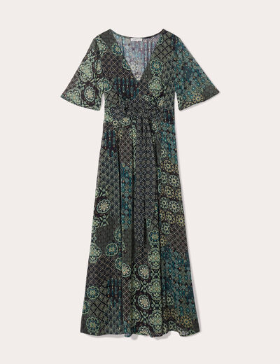 Robe longue évasée noir femme