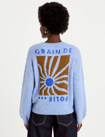 Pull ample col rond manches longues bleu ciel femme