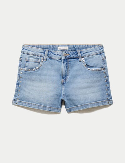 Short stretch en jean taille basse denim double stone femme