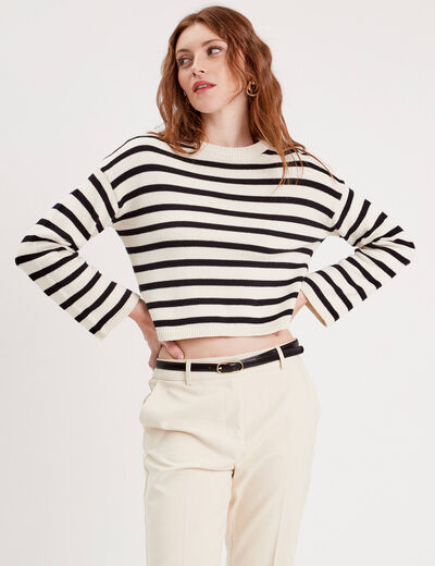 Pull court manches pagodes blanc femme