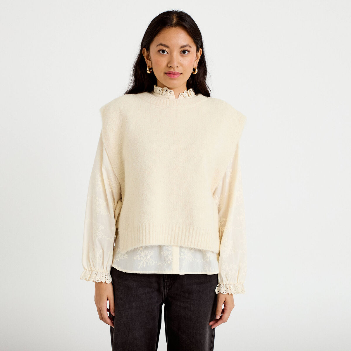 Pull sans manches ivoire femme