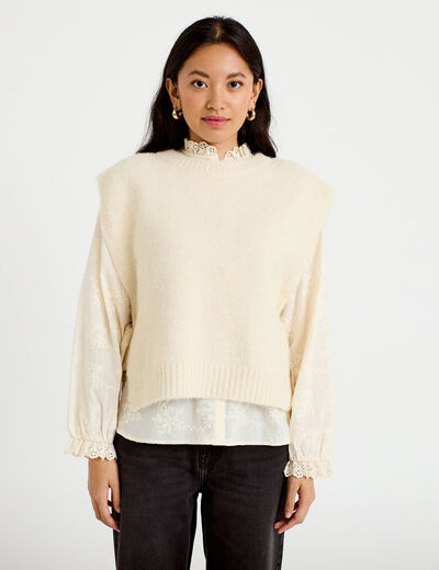 Pull sans manches ivoire femme