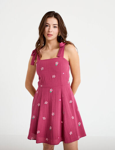 Robe patineuse courte &agrave; fines bretelles violet femme