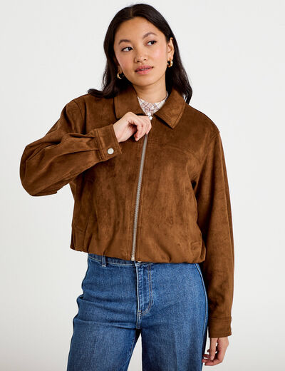 Veste effet boule oversize cropped marron femme