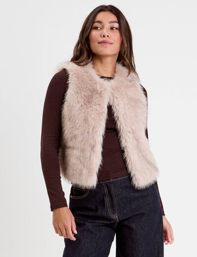 Gilet fausse fourrure sable femme