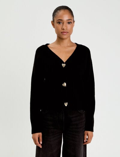 Gilet boutons coeur noir femme