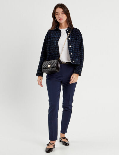 Pantalon cigarette ceinturé bleu marine femme