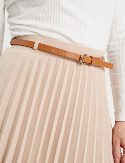 Jupe évasée plissée ceinturée sable femme
