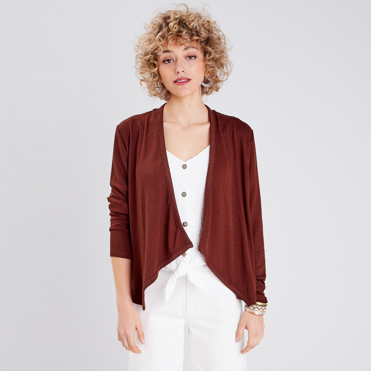 Cardigan col en V marron femme