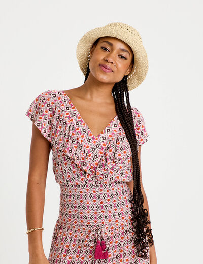 Blouse cintr&eacute;e cropped sans manches blanc femme