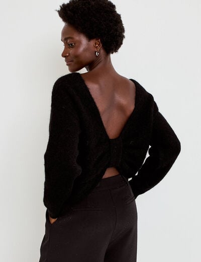 Pull col rond manches longues noir femme