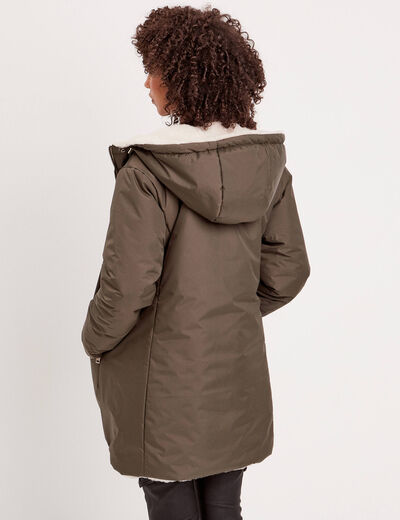 Parka réversible à capuche vert kaki femme