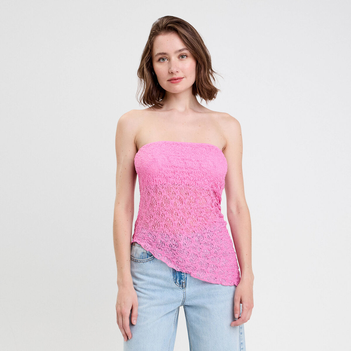Bandeau ajusté sans manches dentelle rose femme
