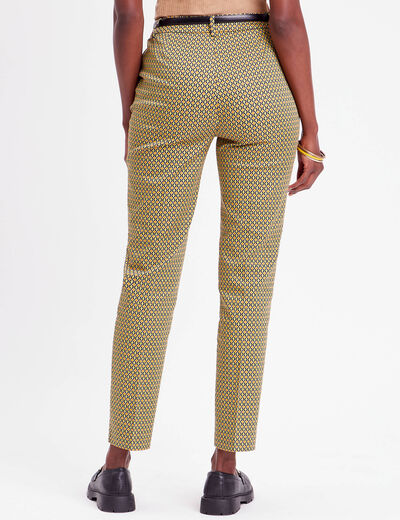 Pantalon city slim ceinturé blanc femme
