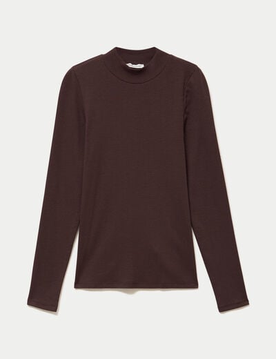 T-shirt ajust&eacute; manches longues marron fonc&eacute; femme