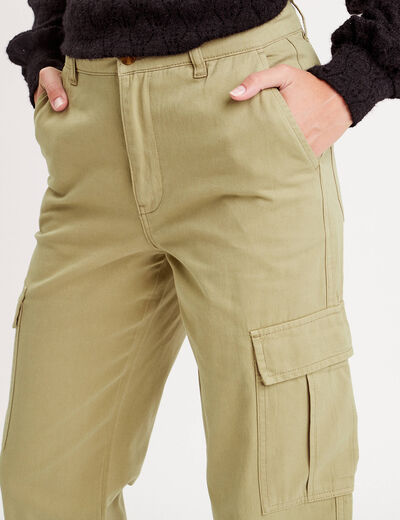 Pantalon droit cargo vert olive femme
