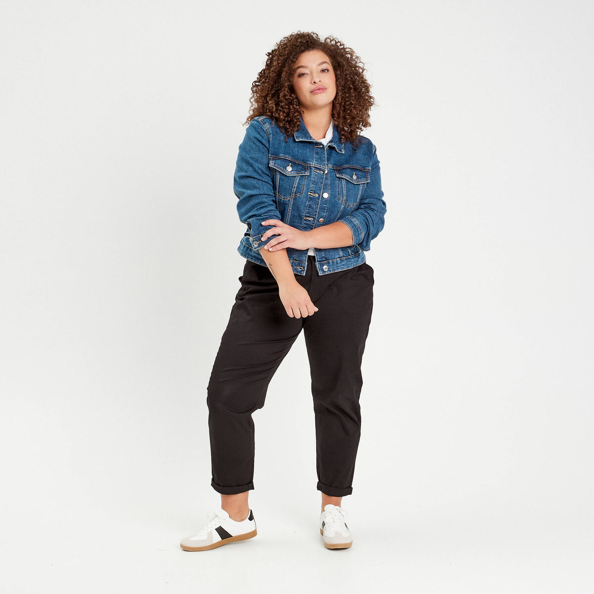 Veste droite en jean denim stone femme