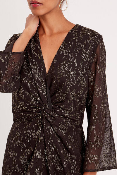 Robe longue droite effet noué noir femme