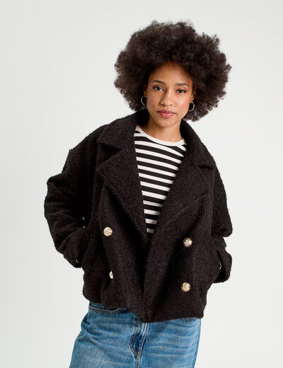 Caban court boutonné noir femme