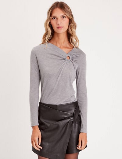 T-shirt manches longues anneau gris clair femme