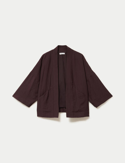 Veste pliss&eacute;e manches 3/4 marron fonc&eacute; femme