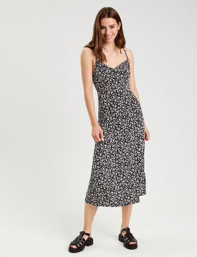 Robe longue ajust&eacute;e noir femme