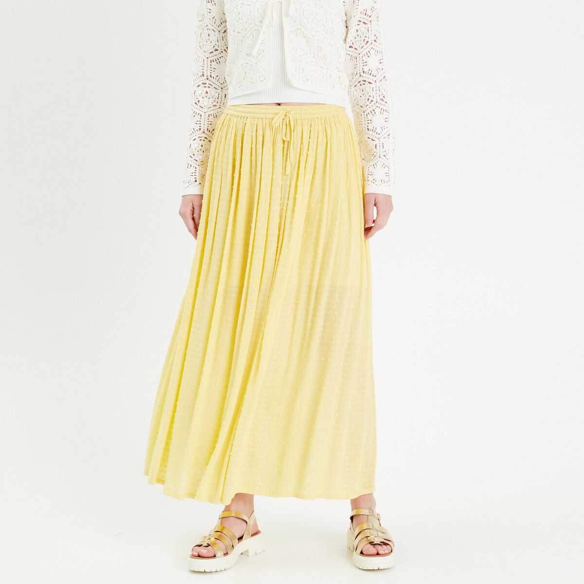 Jupe longue évasée jaune clair femme