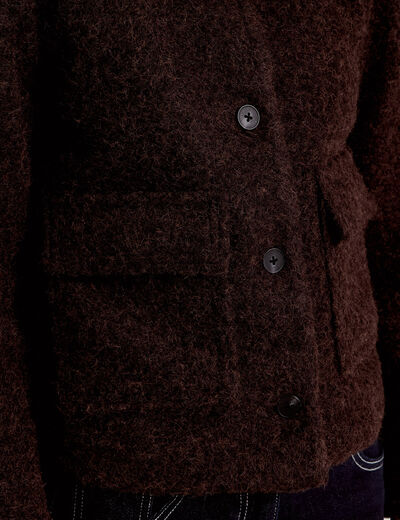 Veste col montant manches longues marron fonc&eacute; femme