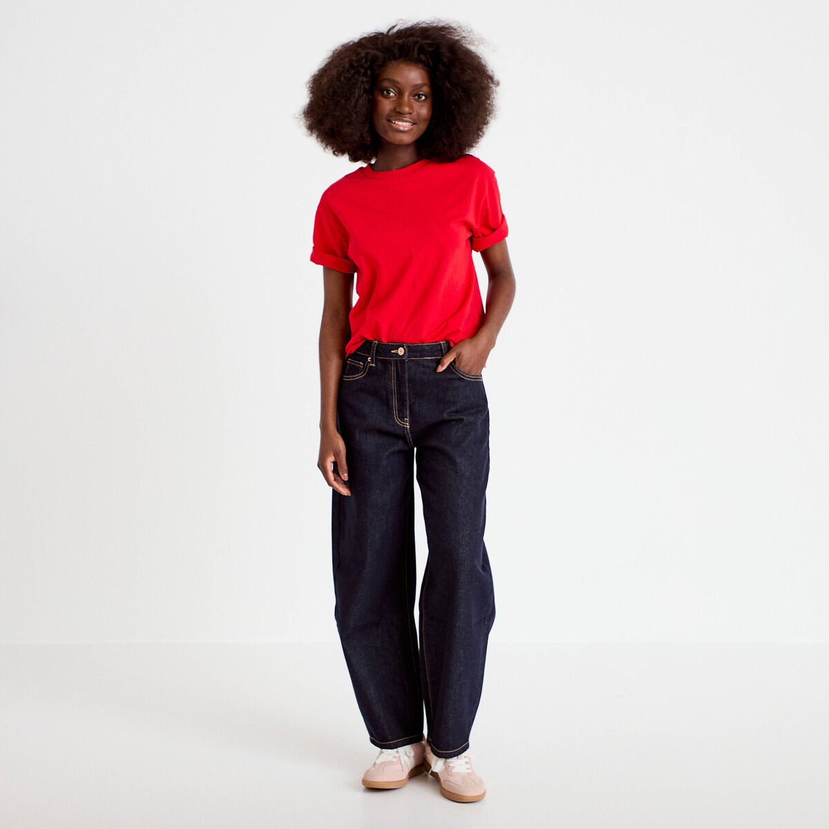 T-shirt col rond manches courtes rouge femme