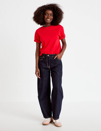T-shirt col rond manches courtes rouge femme