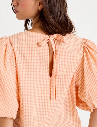 Blouse effet boule manches courtes orange femme