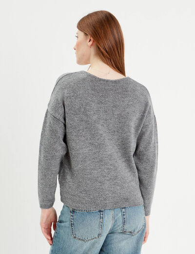 Gilet boutonné avec col en V gris foncé femme