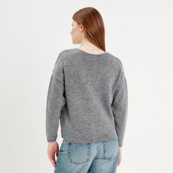 Gilet boutonné avec col en V gris foncé femme