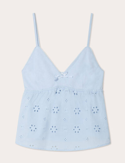 Débardeur broderie anglaise bleu clair femme